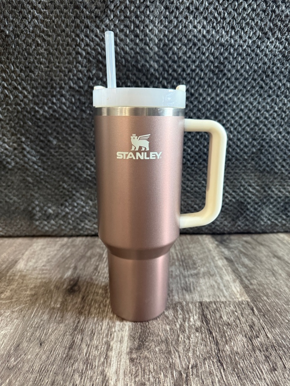Stanley Metallic Rose Gold Travel Tumbler with White Handle